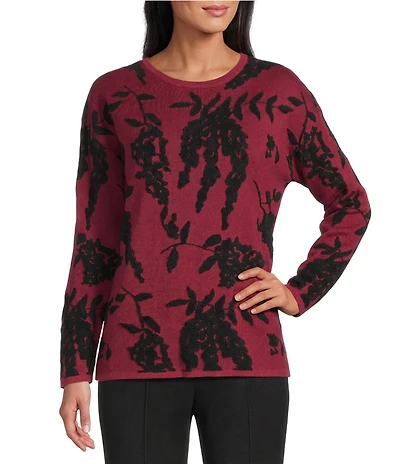 Investments Floral Long Sleeve Crew Neck Pullover Top