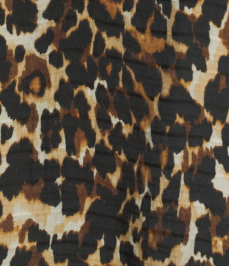 Investments Autumn Animal Print Short Ruffle Sleeve Split-V Neck Blouse
