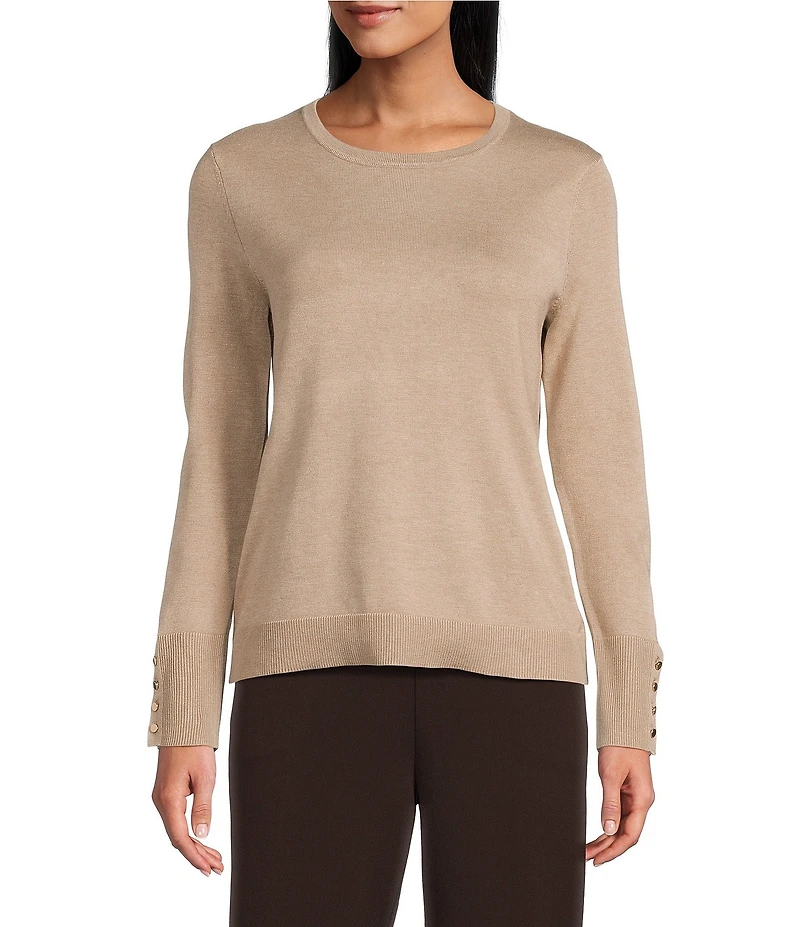 Investments Long Sleeve Button Cuff Crew Neck Sweater