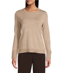 Investments Long Sleeve Button Cuff Crew Neck Sweater