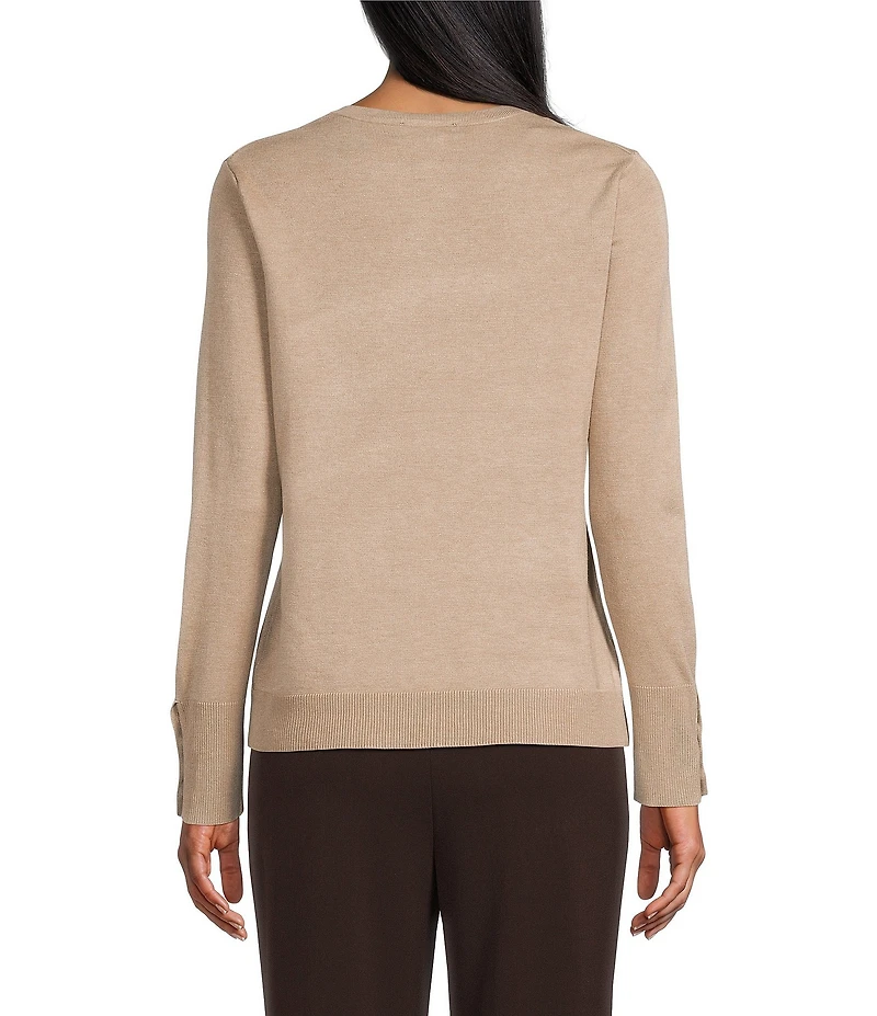Investments Long Sleeve Button Cuff Crew Neck Sweater
