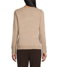 Investments Long Sleeve Button Cuff Crew Neck Sweater
