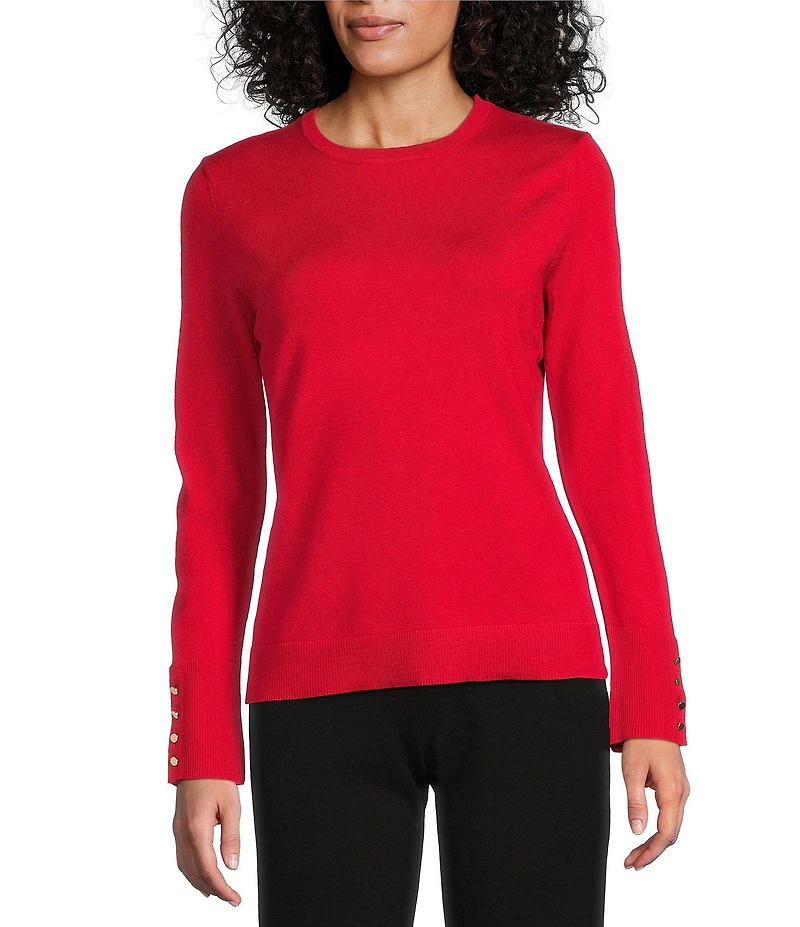 Investments Long Sleeve Button Cuff Crew Neck Sweater