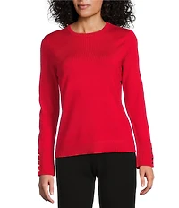 Investments Long Sleeve Button Cuff Crew Neck Sweater