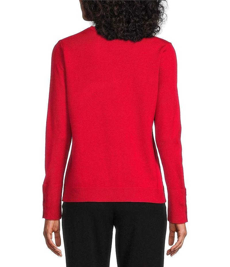 Investments Long Sleeve Button Cuff Crew Neck Sweater
