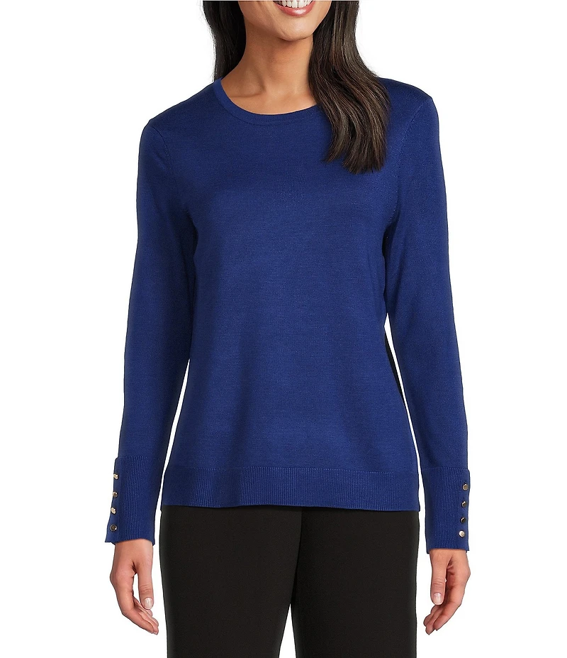 Investments Long Sleeve Button Cuff Crew Neck Sweater