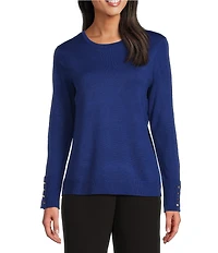 Investments Long Sleeve Button Cuff Crew Neck Sweater