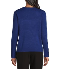 Investments Long Sleeve Button Cuff Crew Neck Sweater