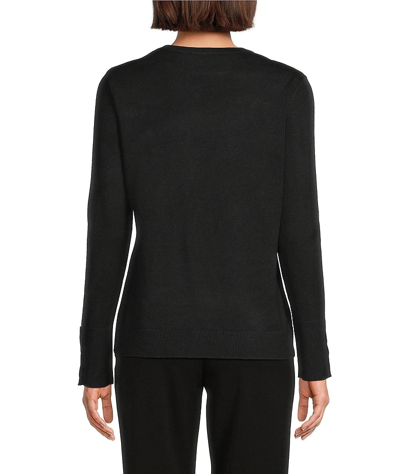 Investments Long Sleeve Button Cuff Crew Neck Sweater