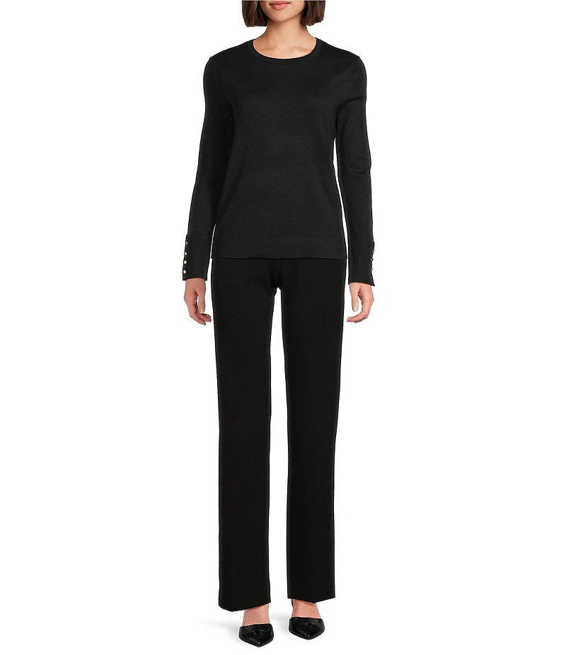 Investments Long Sleeve Button Cuff Crew Neck Sweater