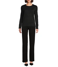 Investments Long Sleeve Button Cuff Crew Neck Sweater