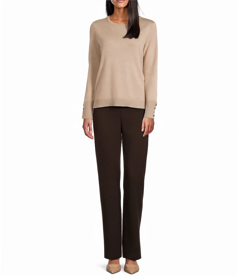 Investments Long Sleeve Button Cuff Crew Neck Sweater