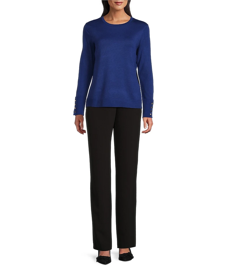 Investments Long Sleeve Button Cuff Crew Neck Sweater
