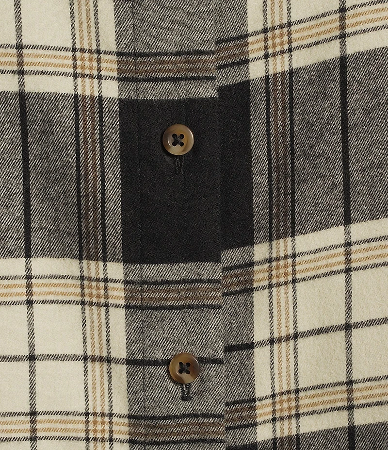 Investments Black Plaid Long Sleeve Point Collar Button Front Top