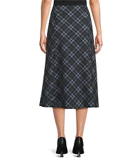 Investments Black Plaid Pull-On Midi Skirt