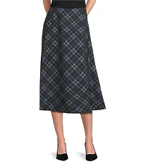 Investments Black Plaid Pull-On Midi Skirt