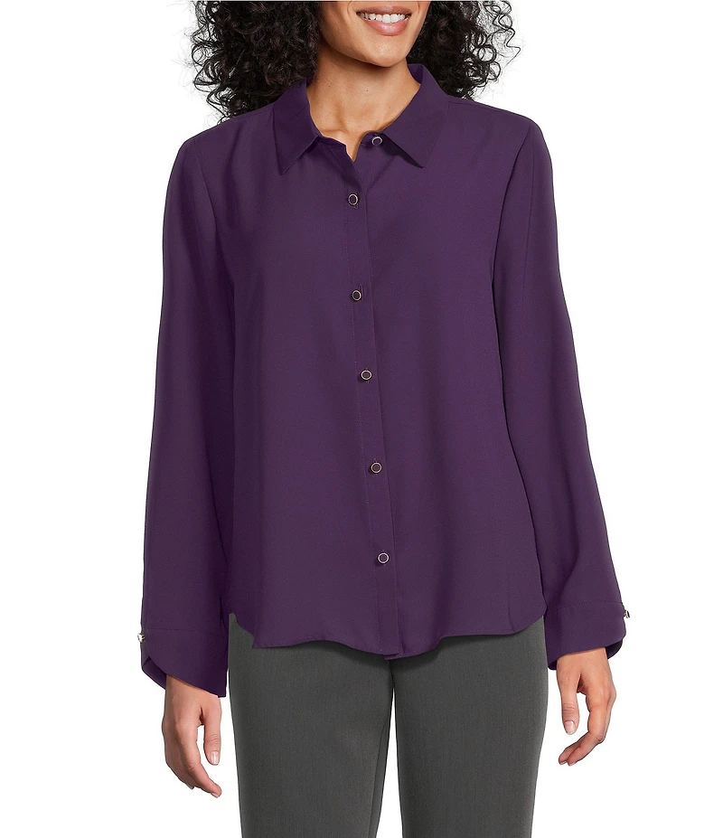 Investments Blackberry Cordial Long Flounce Sleeve Point Collar Neck Top