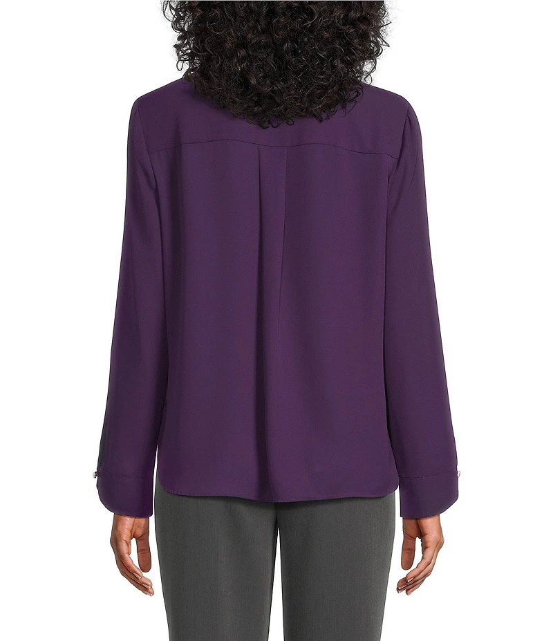 Investments Blackberry Cordial Long Flounce Sleeve Point Collar Neck Top
