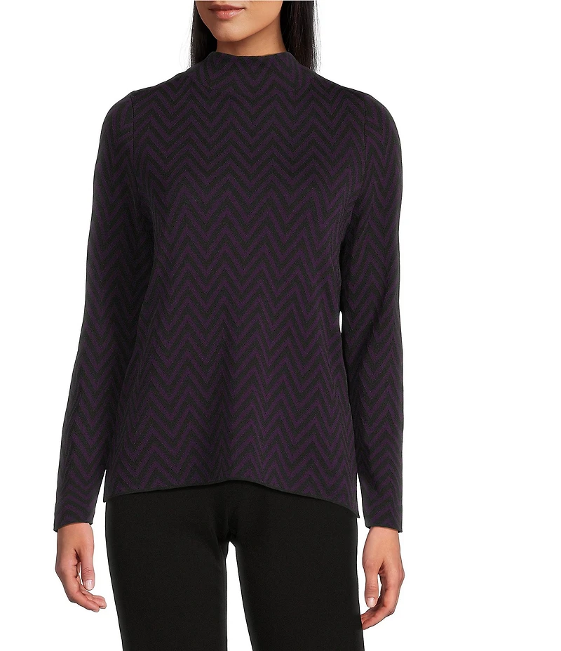 Investments Blackberry Zig-Zag Mock Neck Pullover Long Sleeves Top