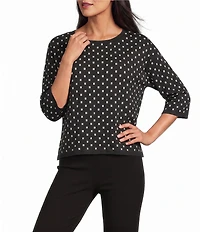 Investments Black/Vanilla Ice Dot Print Jacquard 3/4 Sleeve Boat Neck Pullover Sweater