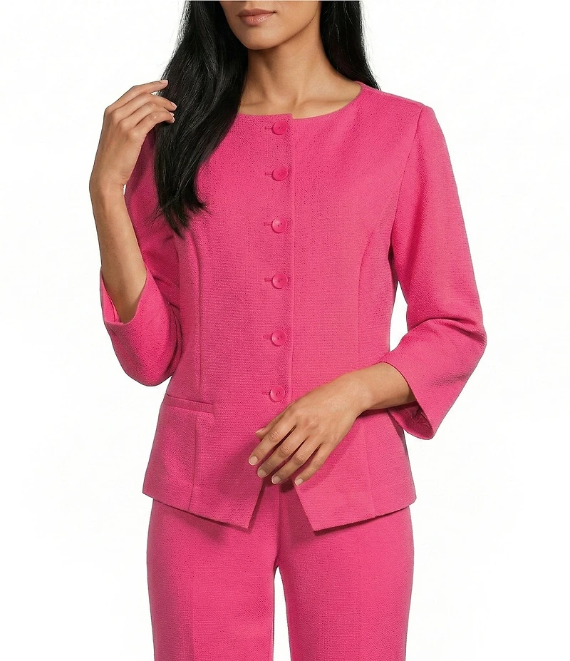 Investments Boat Neck Button Front 3/4 Sleeve Pique Coordinating Jacket