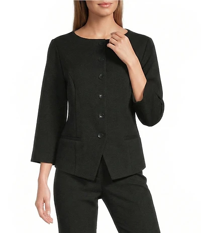 Investments Boat Neck Button Front 3/4 Sleeve Pique Coordinating Jacket