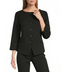 Investments Boat Neck Button Front 3/4 Sleeve Pique Coordinating Jacket