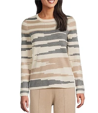 Investments Broken Stripe Long Sleeve Crew Neck Pullover Top