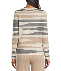 Investments Broken Stripe Long Sleeve Crew Neck Pullover Top