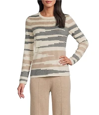 Investments Broken Stripe Long Sleeve Crew Neck Pullover Top