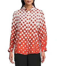 Investments Burnt Ochre Polka Dot Dolman Long Sleeve Button Front Point Collar Blouse