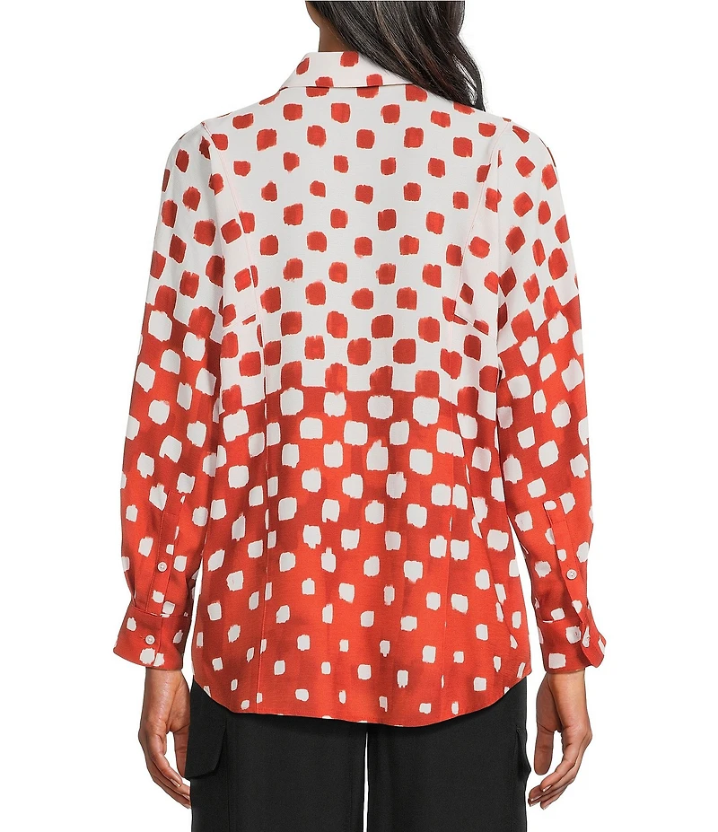 Investments Burnt Ochre Polka Dot Dolman Long Sleeve Button Front Point Collar Blouse