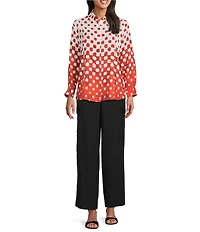 Investments Burnt Ochre Polka Dot Dolman Long Sleeve Button Front Point Collar Blouse
