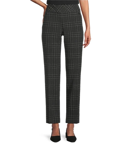 Investments Charcoal Plaid the PARK AVE fit Stretch Front Pocketed Tummy Control Straight Leg Pants