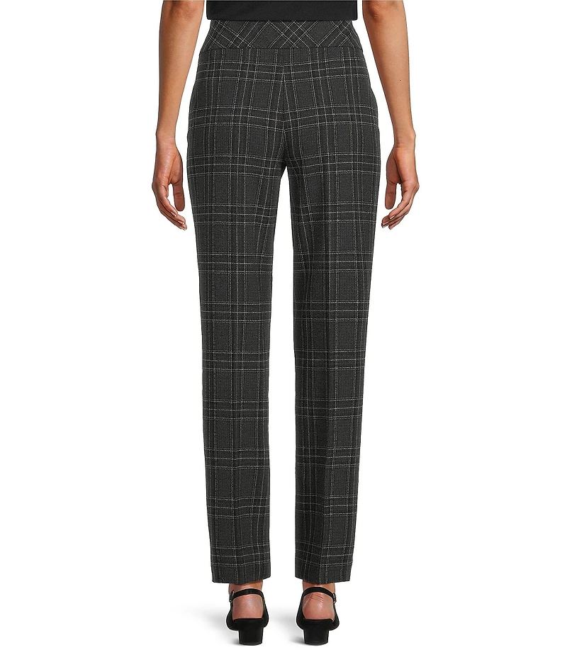 Investments Charcoal Plaid the PARK AVE fit Stretch Front Pocketed Tummy Control Straight Leg Pants