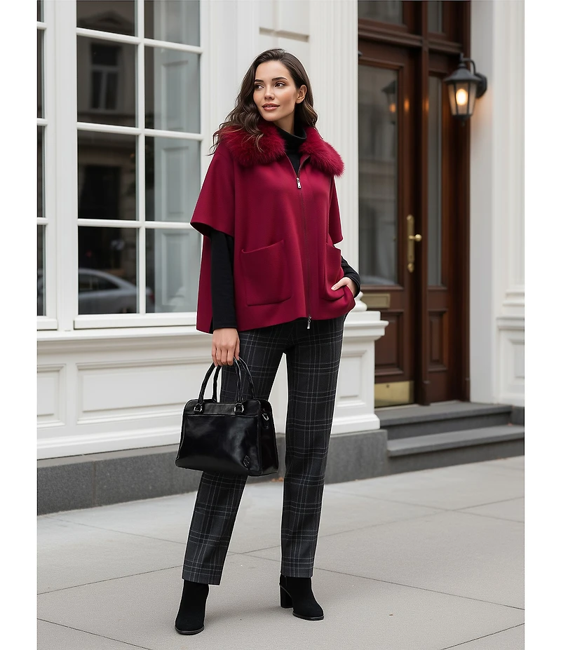 Investments Charcoal Plaid the PARK AVE fit Stretch Front Pocketed Tummy Control Straight Leg Pants