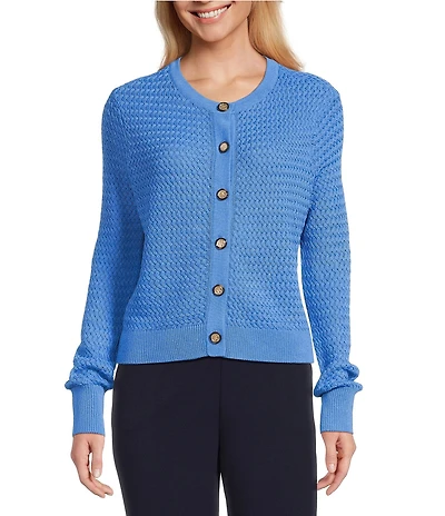 Investments Charlotte Crew Neck Long Sleeve Button Front Cardigan