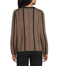 Investments Chevron Stripe Long Sleeve Crew Neck Pullover Top