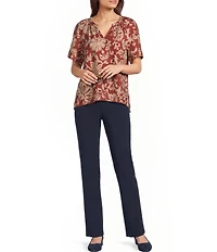 Investments Chili Scroll Print Short Ruffle Sleeve Split-V Neck Blouse