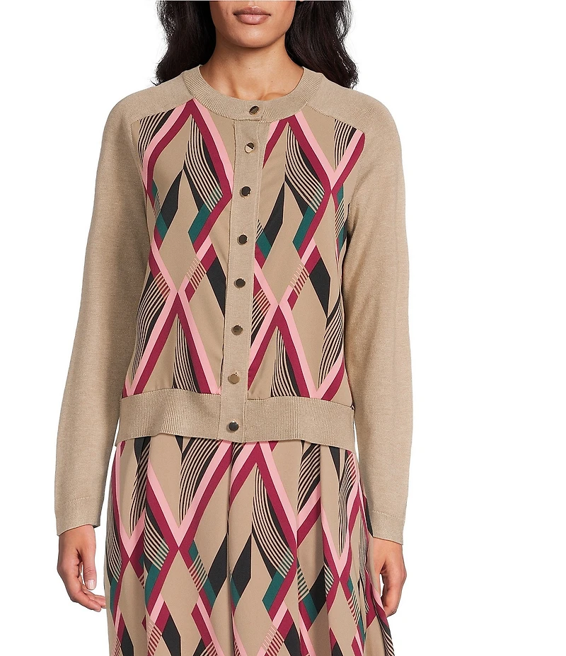 Investments Coordinating Coca Mocha Heather Long Sleeve Crew Neck Button Front Top