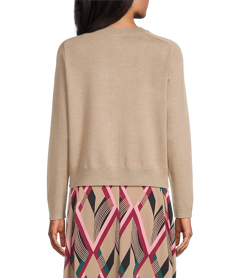 Investments Coordinating Coca Mocha Heather Long Sleeve Crew Neck Button Front Top