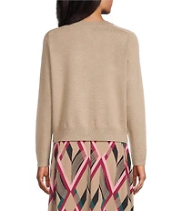 Investments Coordinating Coca Mocha Heather Long Sleeve Crew Neck Button Front Top