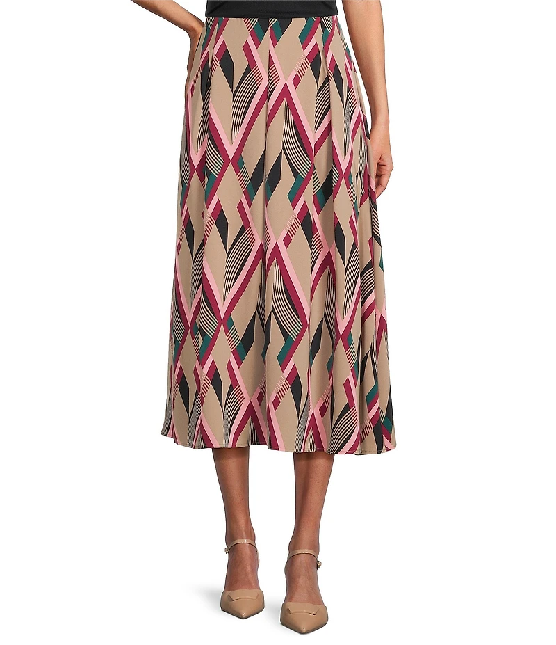 Investments Coordinating Mocha Argyle Plaid Pull-On Midi Skirt