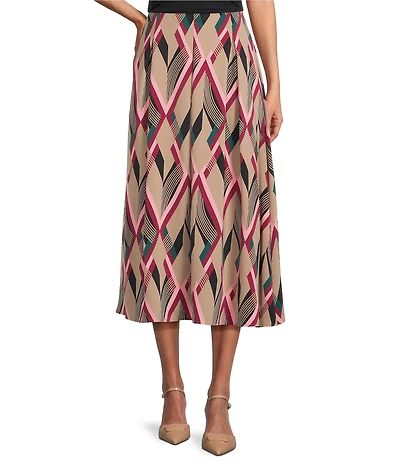 Investments Coordinating Mocha Argyle Plaid Pull-On Midi Skirt