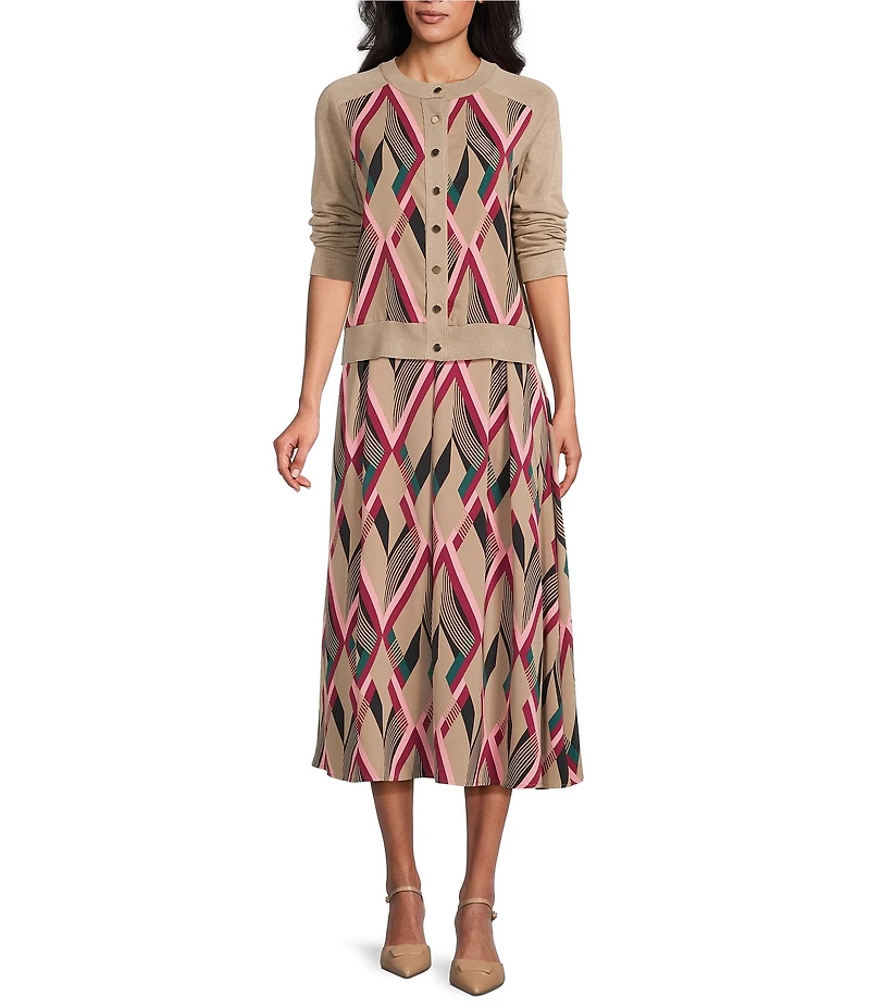 Investments Coordinating Mocha Argyle Plaid Pull-On Midi Skirt
