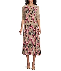 Investments Coordinating Mocha Argyle Plaid Pull-On Midi Skirt