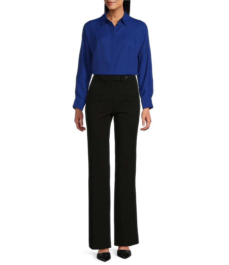 Investments Dolman Long Sleeve Button Front Point Collar Blouse