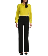 Investments Dolman Long Sleeve Button Front Point Collar Blouse