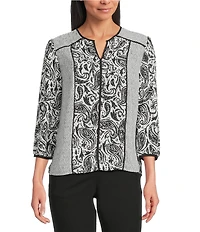 Investments Dotted Paisley Mixed Print 3/4 Sleeve Split Round Neck Blouse