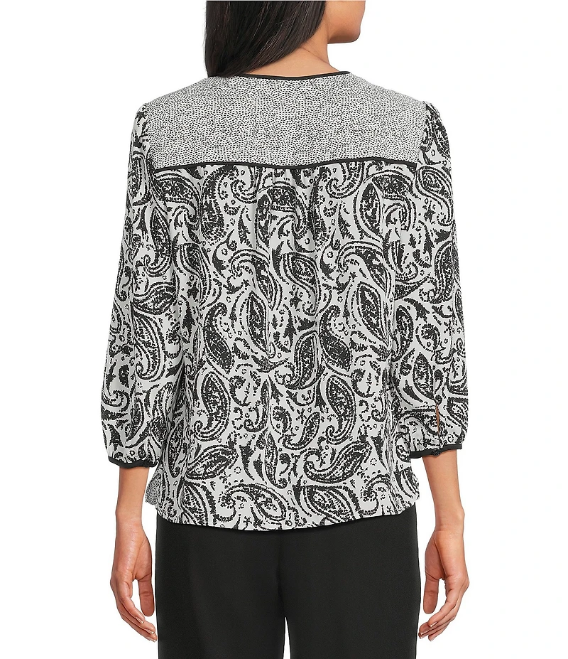 Investments Dotted Paisley Mixed Print 3/4 Sleeve Split Round Neck Blouse
